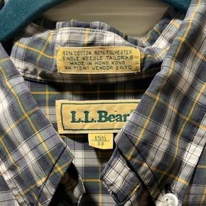SOLD-LL Bean Men’s Button Down Shirt, Green Plaid size 15 1/2 - 33. Very Nice
